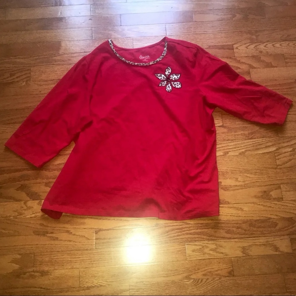 Denim & co. Red Long Sleeve Floral Leopard Blouse
